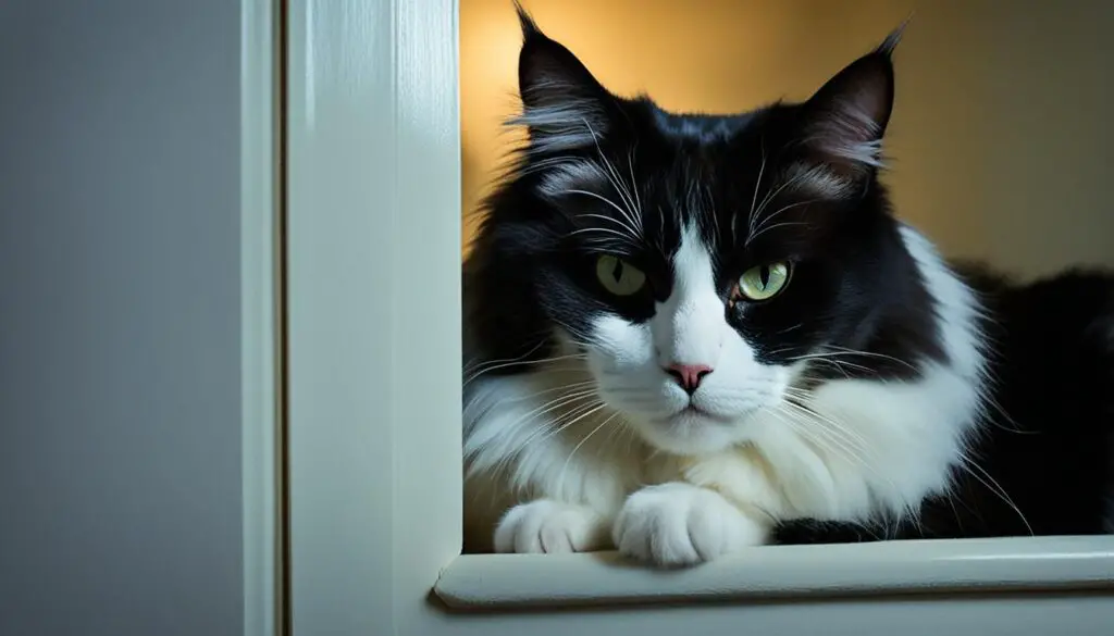 Cat protecting owner at night